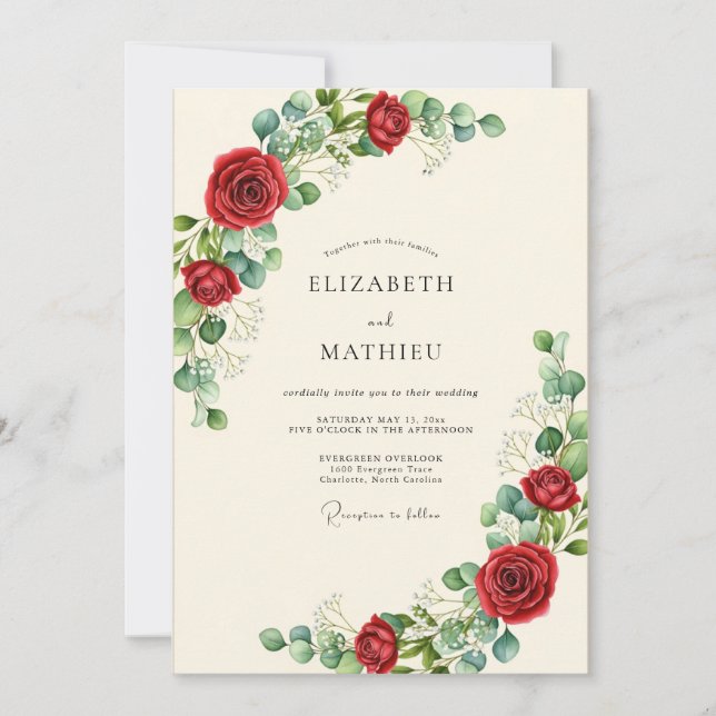 Convites Casamento Botânico Sedutor Vermelho (Frente)