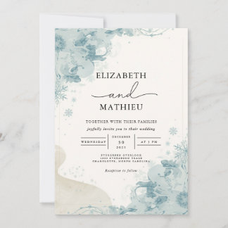 Convites Casamento Botânico Serene Blue Winter