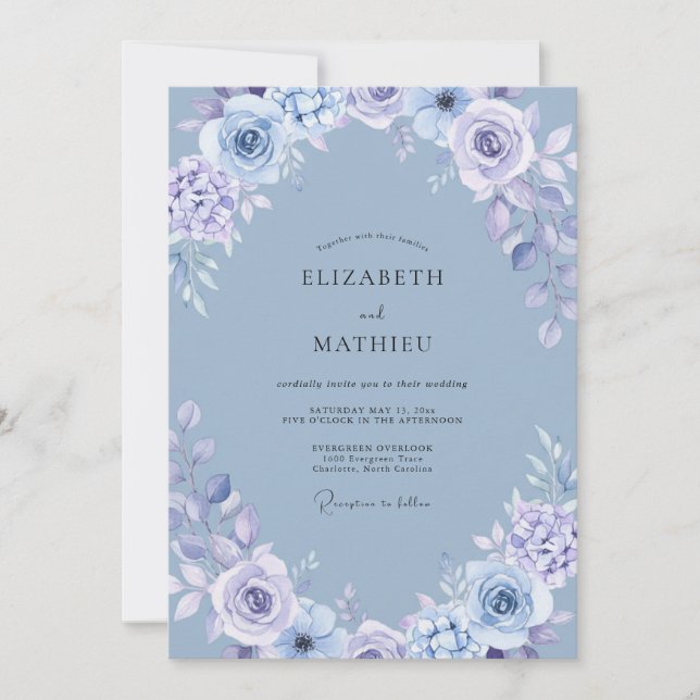 Convites Casamento Botânico Sereno de Periwinkle (Frente)