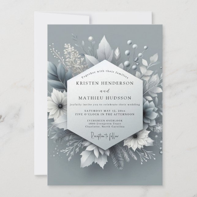 Convites Casamento Botânico Silver Frost (Frente)
