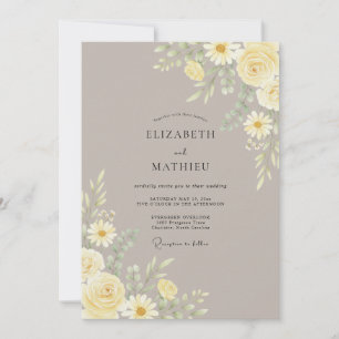 Convites Casamento Botânico Sóbrio em Taupe