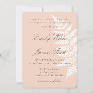 Convites Casamento Botânico Soft Peach White Fern 5x7