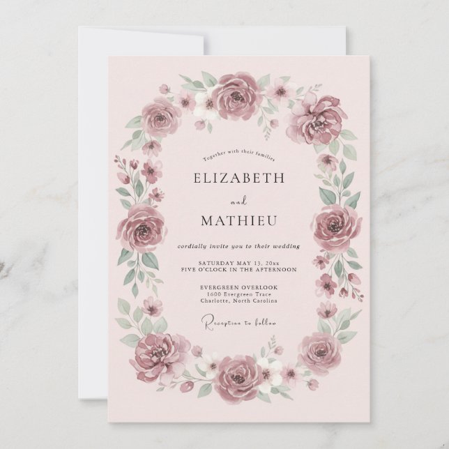 Convites Casamento Botânico Sonhador Malva (Frente)