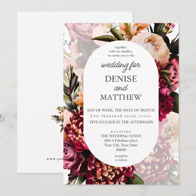 Convites Casamento Botânico Suave (Frente/Verso)