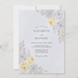 Convites Casamento Botânico Suave Amarelo Pálido
