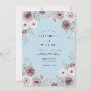 Convites Casamento Botânico Suave Azul Pó