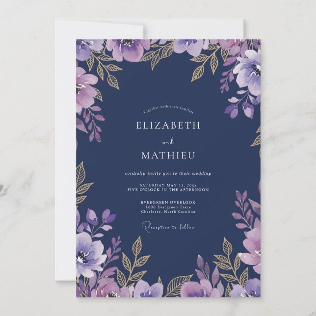 Convites Casamento Botânico Suave Lavanda (Frente)