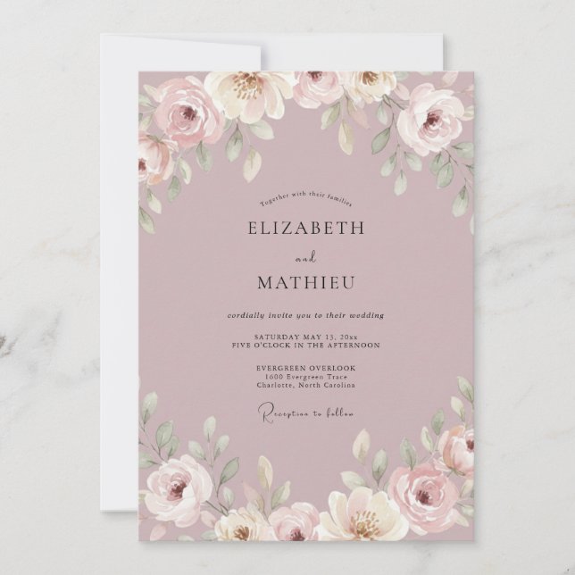 Convites Casamento Botânico Suave Malva (Frente)