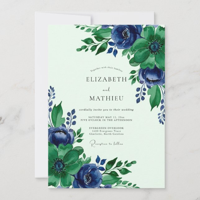 Convites Casamento Botânico Sublime Verde Esmeralda (Frente)