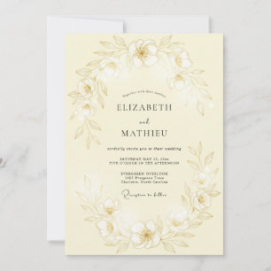 Convites Casamento Botânico Sutil Amarelo Pálido