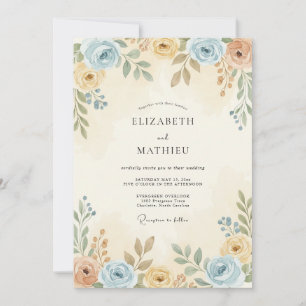 Convites Casamento Botânico Sutil Azul Empoeirado