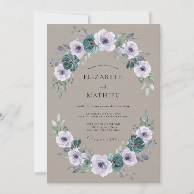 Convites Casamento Botânico Taupe Moody (Frente)
