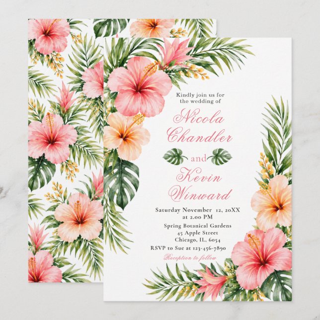 Convites Casamento Botânico Tropical (Frente/Verso)