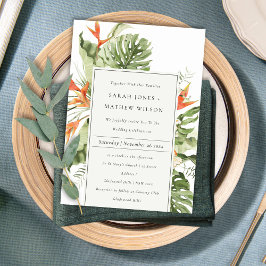 Convites Casamento Botânico Tropical Laranja Verde Folha