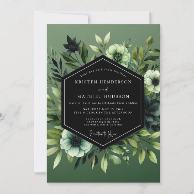 Convites Casamento Botânico Umbral Sage (Frente)