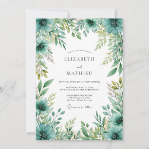 Convites Casamento Botânico Verde-azulado