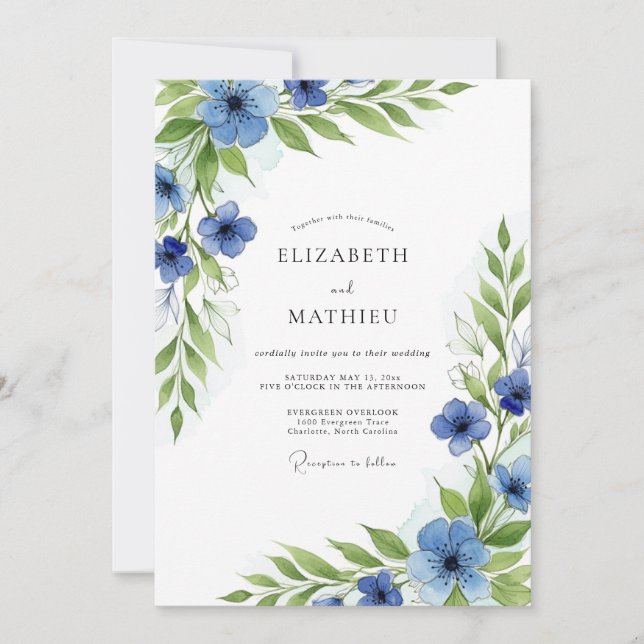 Convites Casamento Botânico Verde Azulado (Frente)