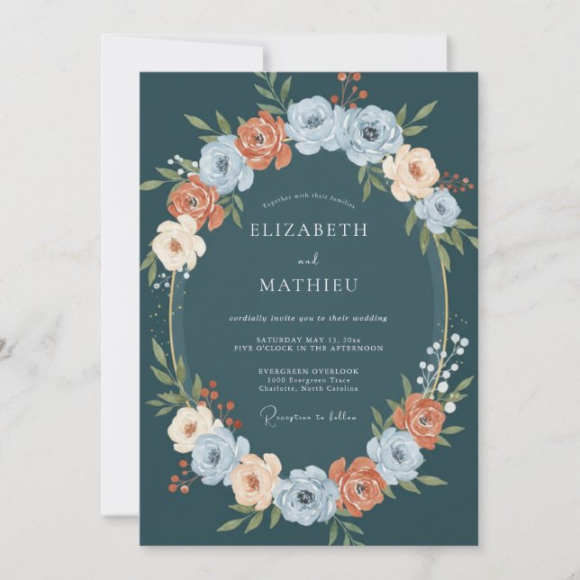 Convites Casamento Botânico Verde-azulado Luxuriante (Frente)