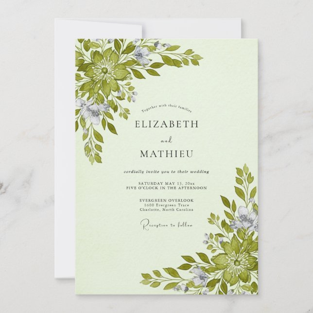Convites Casamento Botânico Verde Celadon (Frente)