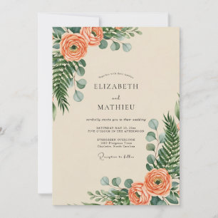 Convites Casamento Botânico Verde Claro Pêssego