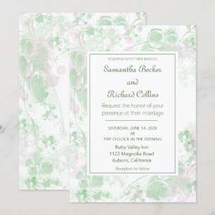 Convites Casamento Botânico Verde e Cor de Água Rosa