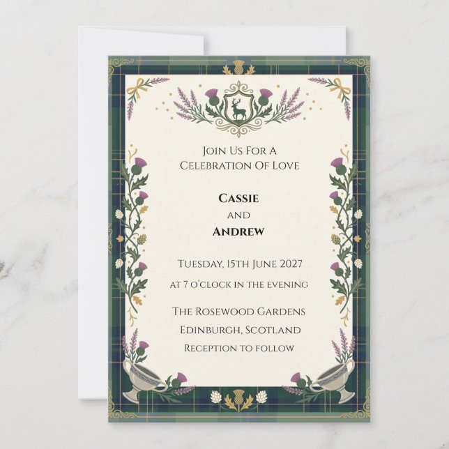 Convites Casamento Botânico Verde Escuro (Frente)