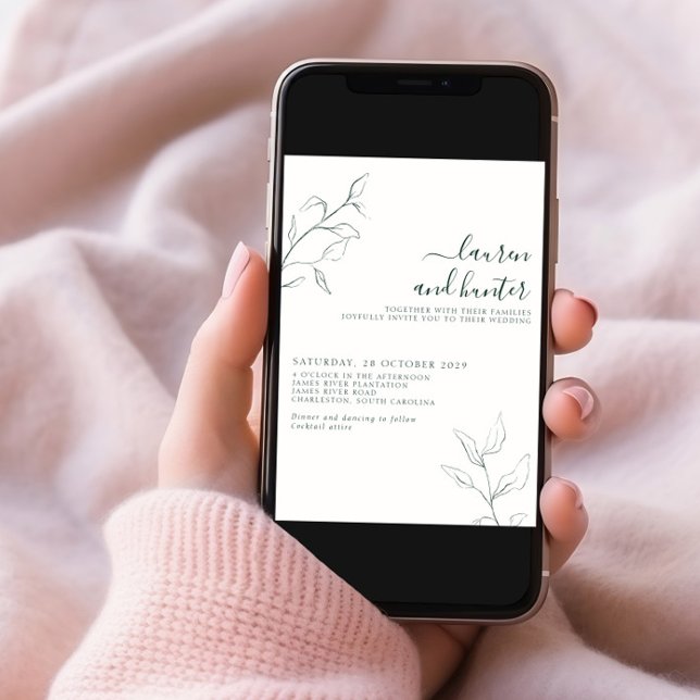 Convites Casamento Botânico Verde Esmeralda Moderno (Criador carregado)