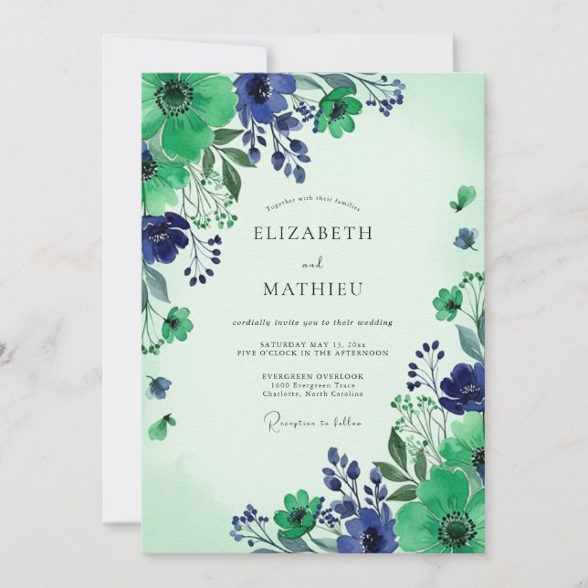 Convites Casamento Botânico Verde Esmeralda Vibrante (Frente)