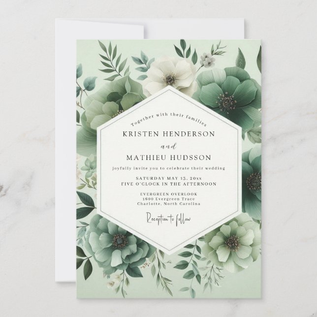 Convites Casamento Botânico Verde Sábio Verdejante (Frente)