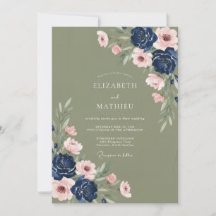 Convites Casamento Botânico Verde Salvia Marinho Sombrio