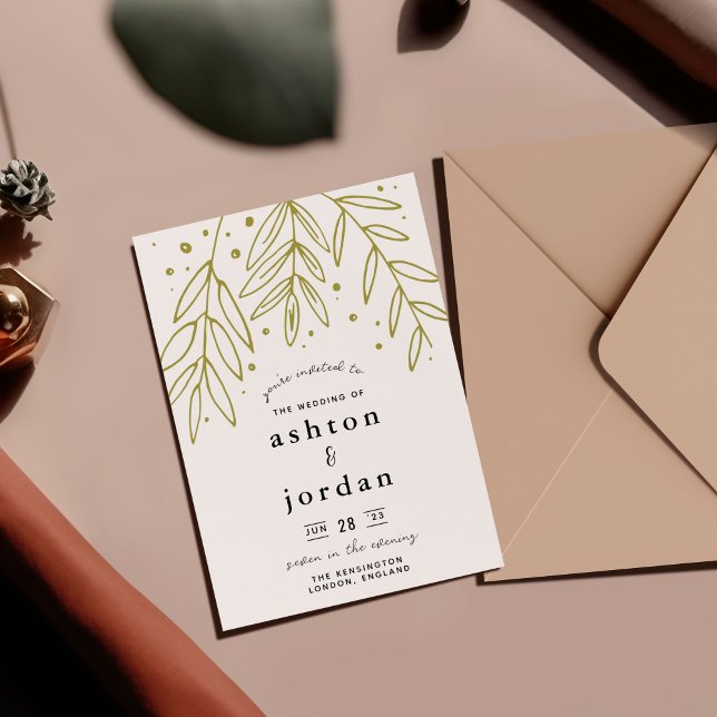 Convites Casamento Botânico Verde Sprigs (Green sprigs wedding invitation)