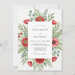 Convites Casamento Botânico Vermelho Florido