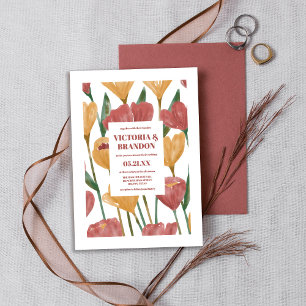 Convites Casamento Botânico Vermelho Primavera de Verão