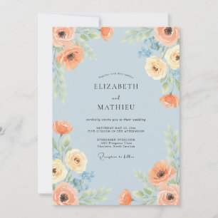 Convites Casamento Botânico Vibrante Azul Céu