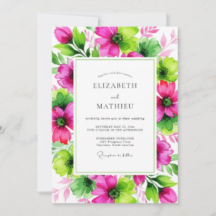 Convites Casamento Botânico Vibrante em Magenta Lime