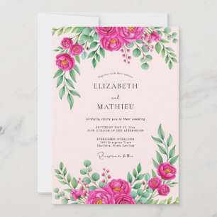 Convites Casamento Botânico Vibrante Rosa Quente
