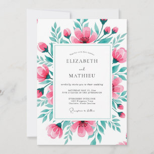 Convites Casamento Botânico Vibrante Rosa Teal