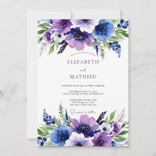 Convites Casamento Botânico Vibrante Roxo Ameixa