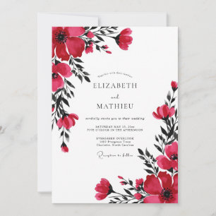 Convites Casamento Botânico Vibrante Vermelho