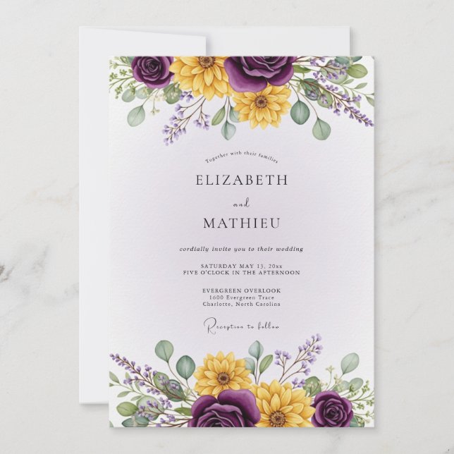 Convites Casamento Botânico Vibrante Violeta (Frente)