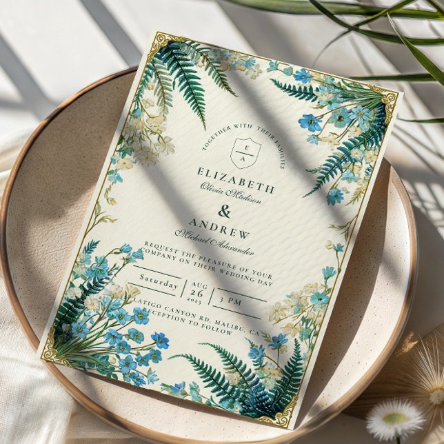 Convites Casamento Botânico Vintage Bluebell (Criador carregado)
