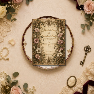 Convites Casamento Botânico Vintage Elegante