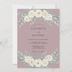 Convites Casamento Botânico Vintage Mauve Mal-humorado