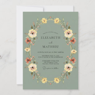 Convites Casamento Botânico Vintage Verde Sage