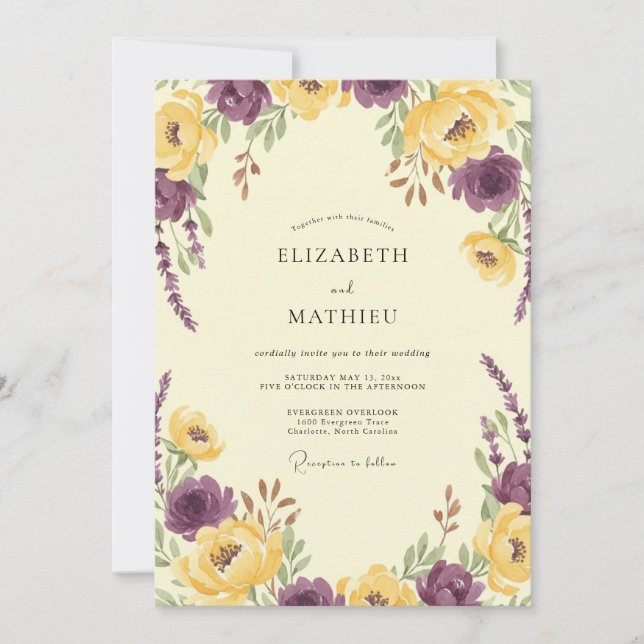 Convites Casamento Botânico Violeta Luxuriante (Frente)