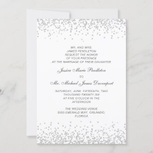 Convites Casamento Branca Elegante Formal com Brilho Prata
