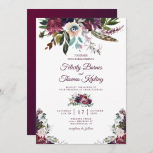 Convites Casamento Branca Floral Floral do Burgundy Splendo