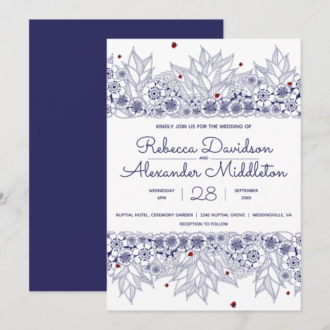 Convites Casamento Branco Azul Elegante (Frente/Verso)