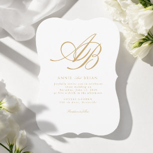 Convites Casamento Branco Bege Dourado Monograma Elegante