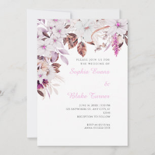Convites Casamento Branco Boho com Flores Rosa Outono Branc